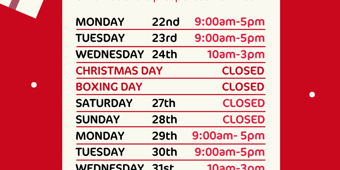 Xmas hours 2025 Withington Baths